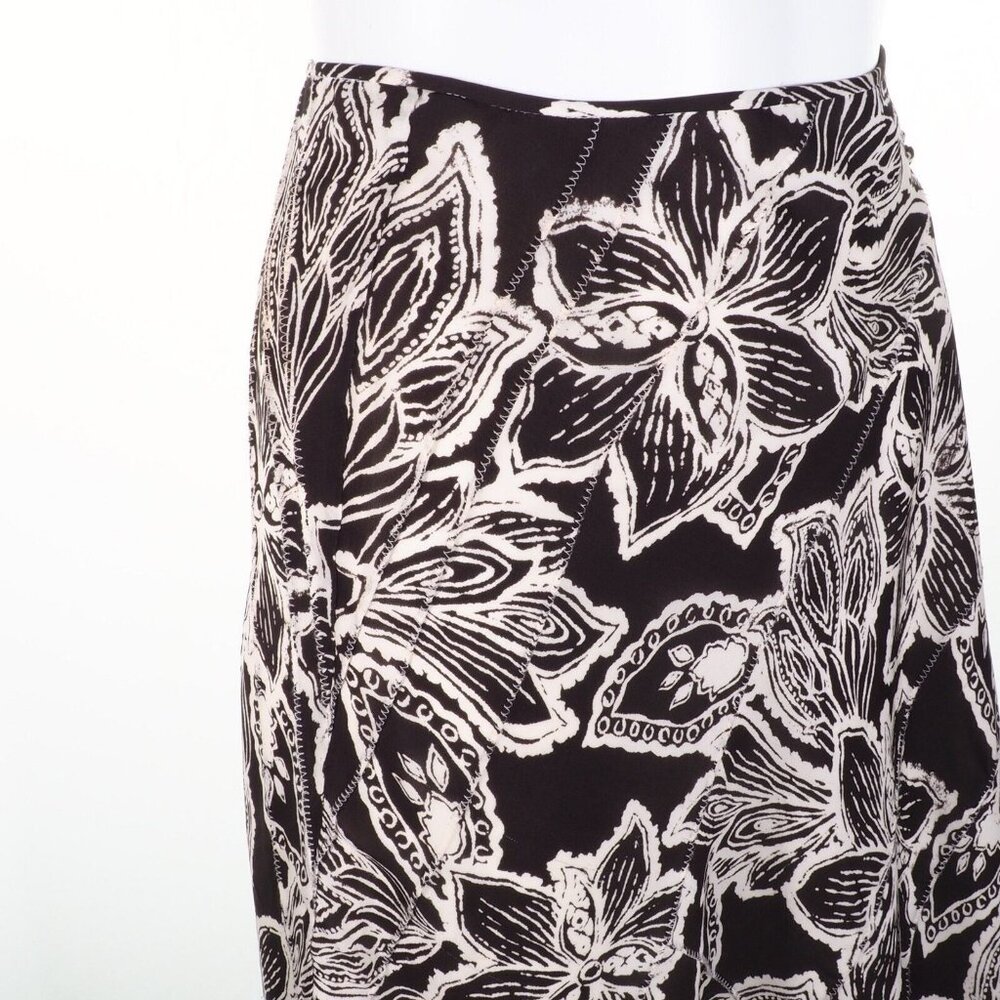 Ellen Tracy Skirt Women Size 12 Petite Silk Trumpet Lined Floral Black White EUC - Picture 5 of 9